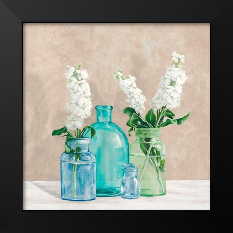 Floral setting with glass vases II Black Modern Wood Framed Art Print by Thomlison, Jenny
