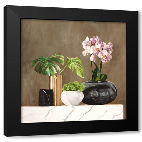 Floral Setting on White Marble II Black Modern Wood Framed Art Print with Double Matting by Thomlinson, Jenny