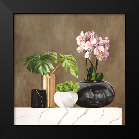 Floral Setting on White Marble II Black Modern Wood Framed Art Print by Thomlinson, Jenny