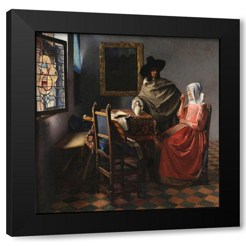 The Wine Glass - detail Black Modern Wood Framed Art Print by Vermeer, Jan