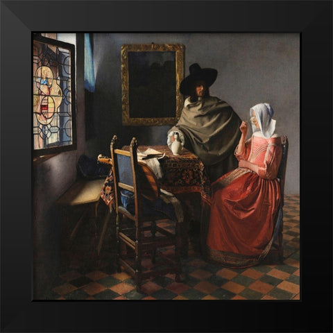 The Wine Glass - detail Black Modern Wood Framed Art Print by Vermeer, Jan