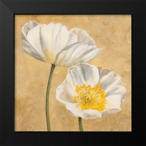 Poppies on Gold II Black Modern Wood Framed Art Print by Luca, Villa