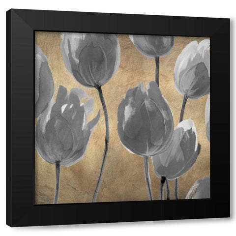 Grey Tulips I Black Modern Wood Framed Art Print with Double Matting by Villa, Luca