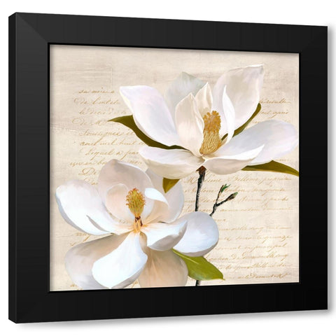 Ivory Magnolia_II Black Modern Wood Framed Art Print with Double Matting by Villa, Luca