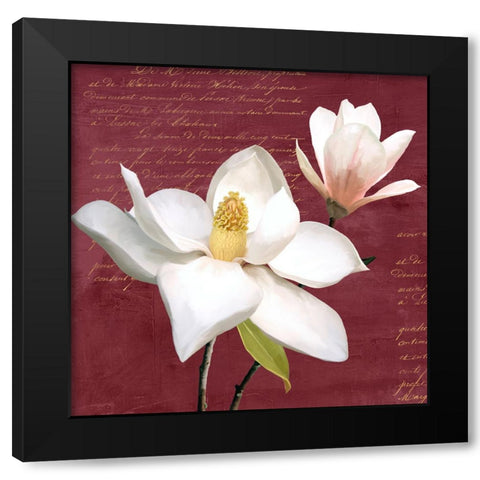 Burgundy Magnolia I Black Modern Wood Framed Art Print with Double Matting by Villa, Luca