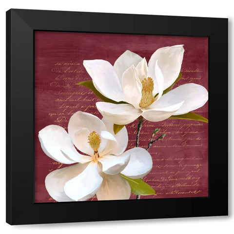 Burgundy Magnolia II Black Modern Wood Framed Art Print with Double Matting by Villa, Luca