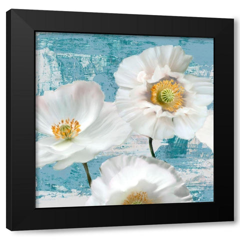 Washed Poppies (Aqua) I Black Modern Wood Framed Art Print with Double Matting by Sanna, Leonardo