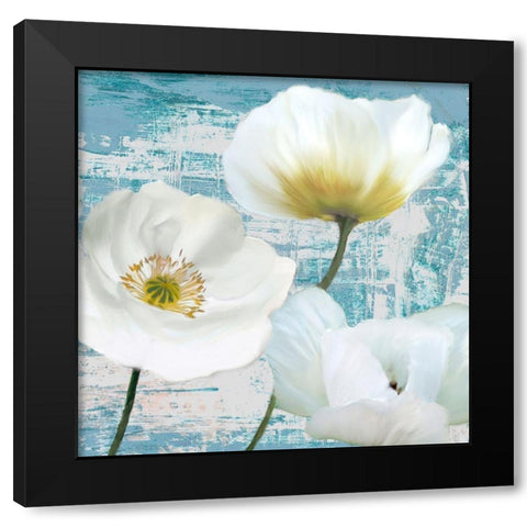 Washed Poppies (Aqua) II Black Modern Wood Framed Art Print by Sanna, Leonardo