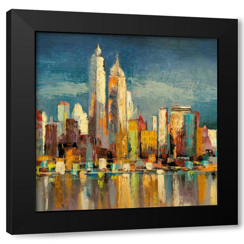 Manhattan Aqua- detail Black Modern Wood Framed Art Print by Florio, Luigi