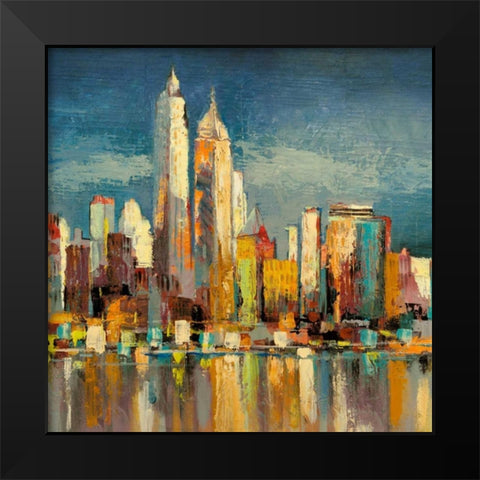 Manhattan Aqua- detail Black Modern Wood Framed Art Print by Florio, Luigi