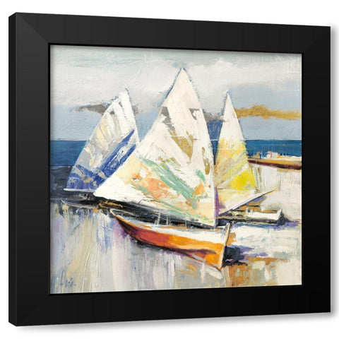 Barche sulla spiaggia (detail) Black Modern Wood Framed Art Print by Luigi, Florio