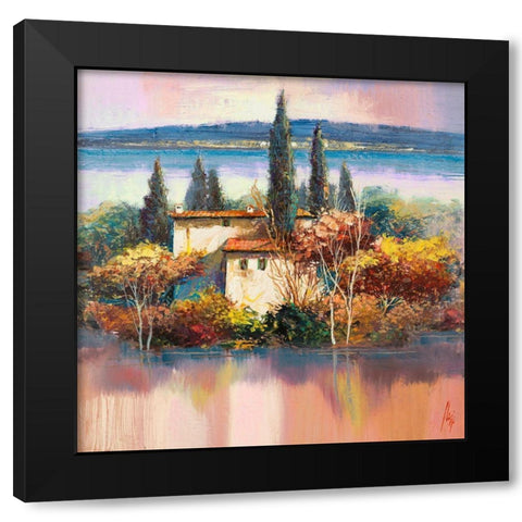 Case sul lago Black Modern Wood Framed Art Print by Florio, Luigi