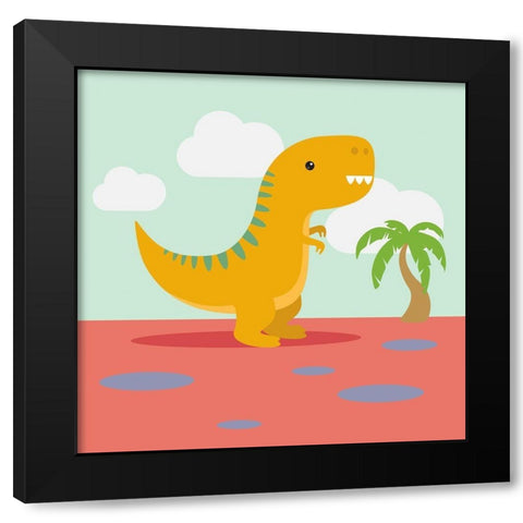 Lil T-rex Black Modern Wood Framed Art Print with Double Matting by Malia, Rodrigues