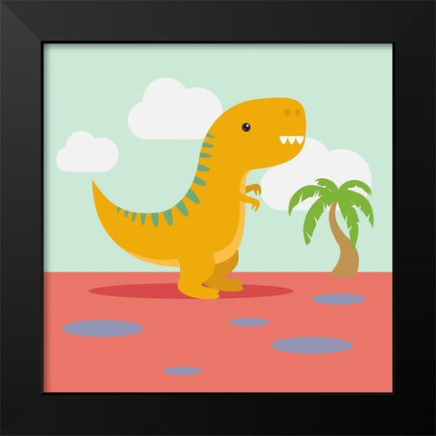 Lil T-rex Black Modern Wood Framed Art Print by Malia, Rodrigues
