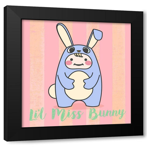 Lil Bunny Black Modern Wood Framed Art Print with Double Matting by Malia, Rodrigues