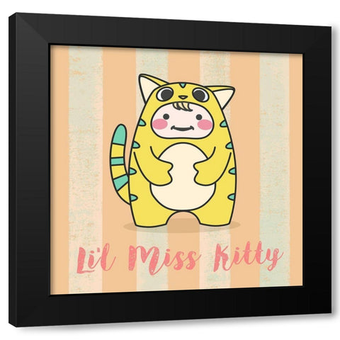Lil Kitty Black Modern Wood Framed Art Print by Malia, Rodrigues