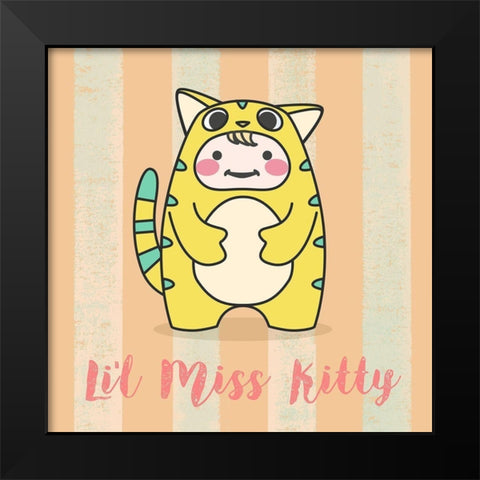 Lil Kitty Black Modern Wood Framed Art Print by Malia, Rodrigues