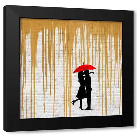 Romance in the Rain (Gold, detail) Black Modern Wood Framed Art Print by Masterfunk Collective