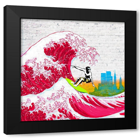 Surfin NYC (detail) Black Modern Wood Framed Art Print by Masterfunk Collective