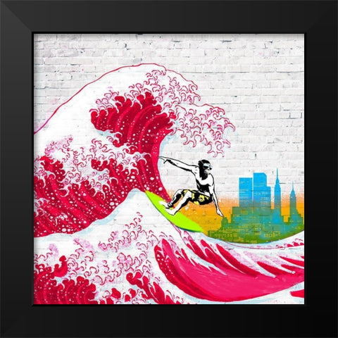 Surfin NYC (detail) Black Modern Wood Framed Art Print by Masterfunk Collective