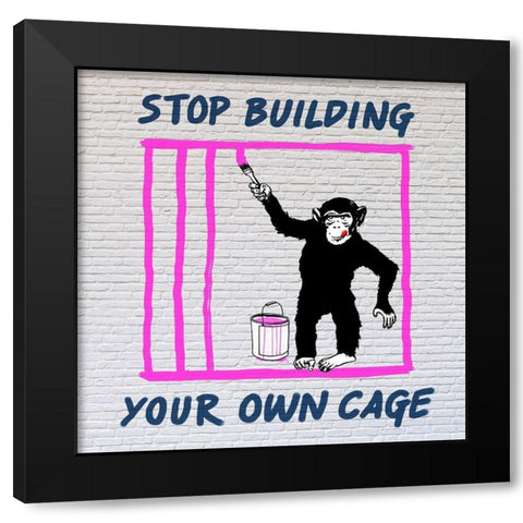 Chimp in Cage Black Modern Wood Framed Art Print with Double Matting by Masterfunk Collective