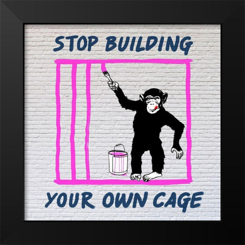 Chimp in Cage Black Modern Wood Framed Art Print by Masterfunk Collective
