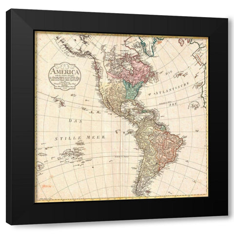 Map of North America and South America, 1796 Black Modern Wood Framed Art Print with Double Matting by Conrad, Mannert