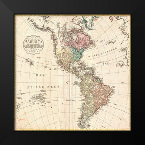 Map of North America and South America, 1796 Black Modern Wood Framed Art Print by Conrad, Mannert