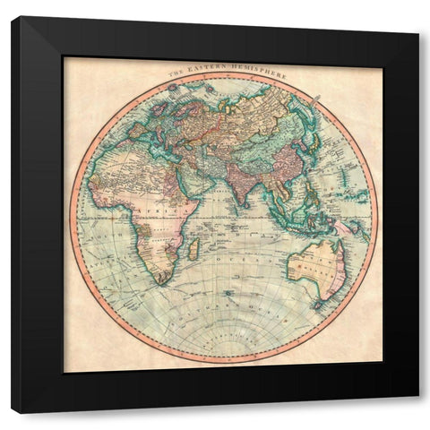Map of the Eastern Hemisphere Black Modern Wood Framed Art Print by John, Cary