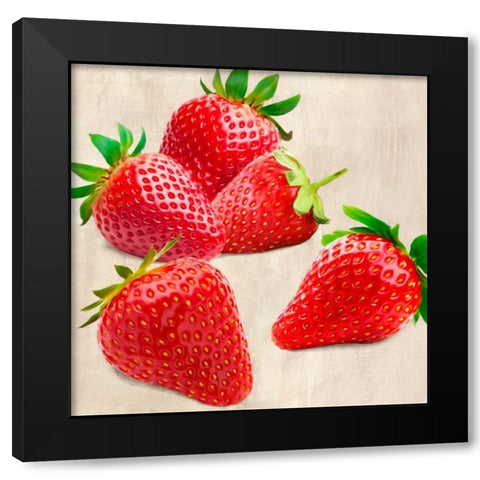 Strawberries Black Modern Wood Framed Art Print with Double Matting by Barbieri, Remo