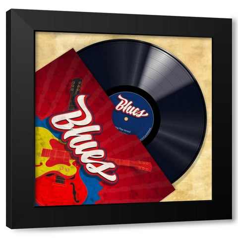 Vinyl Club- Blues Black Modern Wood Framed Art Print with Double Matting by Hill, Steven