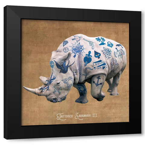 Tattooed Savannah III Black Modern Wood Framed Art Print with Double Matting by Hill, Steven