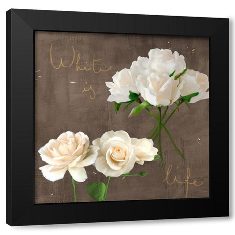 White Roses Black Modern Wood Framed Art Print by Rizzardi, Teo