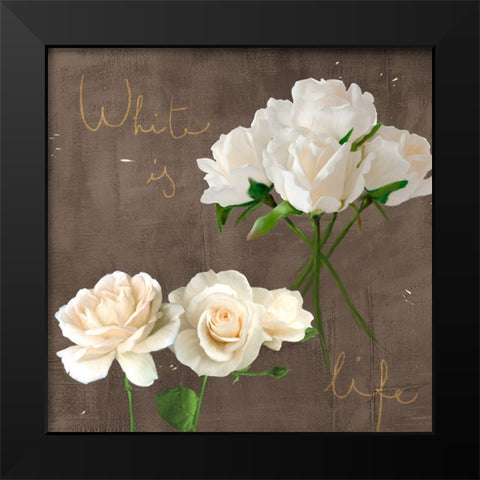 White Roses Black Modern Wood Framed Art Print by Rizzardi, Teo