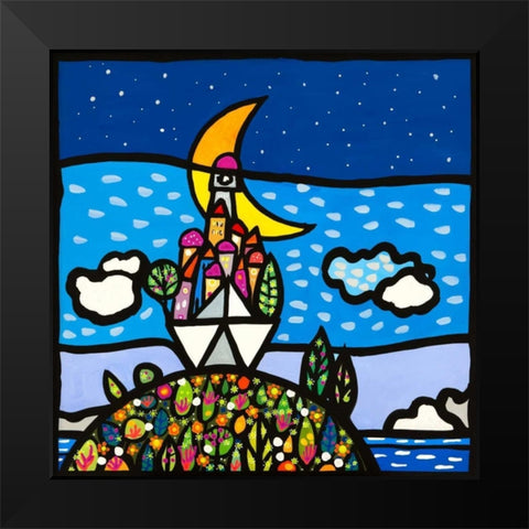 Barca sulla collina Black Modern Wood Framed Art Print by Wallas