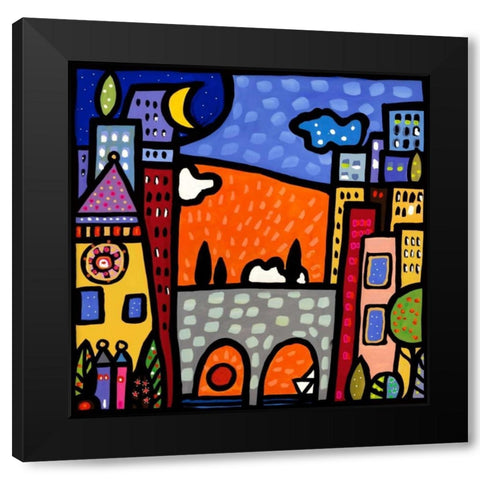 Il ponte del paese Black Modern Wood Framed Art Print with Double Matting by Wallas