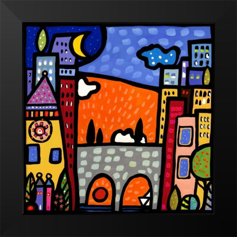 Il ponte del paese Black Modern Wood Framed Art Print by Wallas