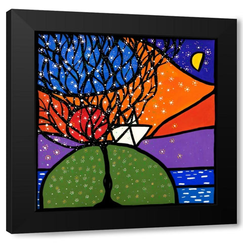 La piccola barca sulla collina Black Modern Wood Framed Art Print by Wallas