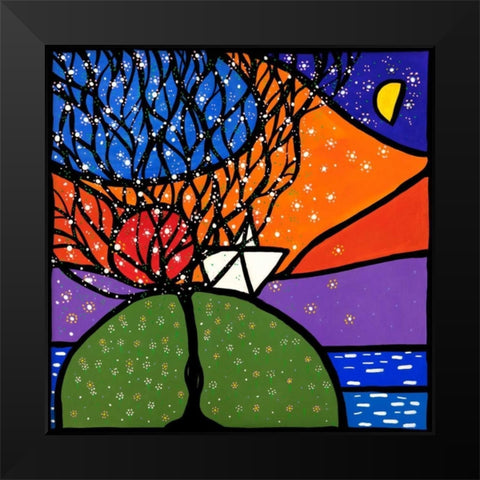 La piccola barca sulla collina Black Modern Wood Framed Art Print by Wallas