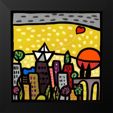 Il cuore vive sulla piccola citta Black Modern Wood Framed Art Print by Wallas
