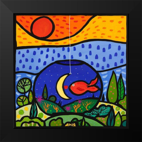 Lino Black Modern Wood Framed Art Print by Wallas