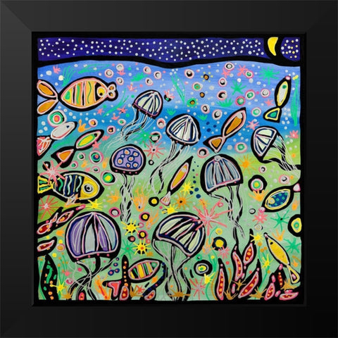 La danza delle meduse Black Modern Wood Framed Art Print by Wallas