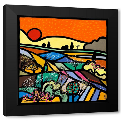 Lavender Fields at Sunset Black Modern Wood Framed Art Print by Wallas