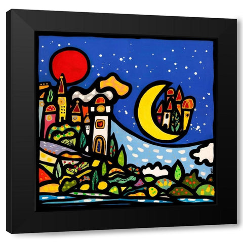 Mondi lontani Black Modern Wood Framed Art Print with Double Matting by Wallas
