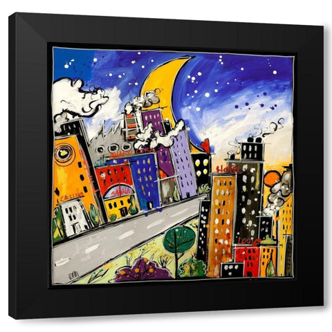 Downtown Black Modern Wood Framed Art Print with Double Matting by Wallas