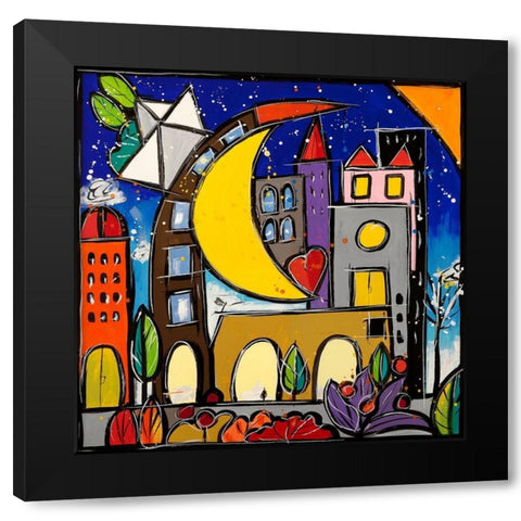 Hug Black Modern Wood Framed Art Print with Double Matting by Wallas