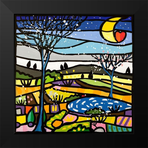 Notte serena Black Modern Wood Framed Art Print by Wallas