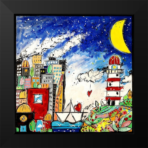 Nella citta dei sogni cE sempre amore Black Modern Wood Framed Art Print by Wallas