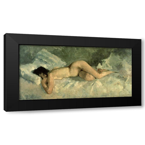 Reclining nude Black Modern Wood Framed Art Print by Breitner, George Hendrik