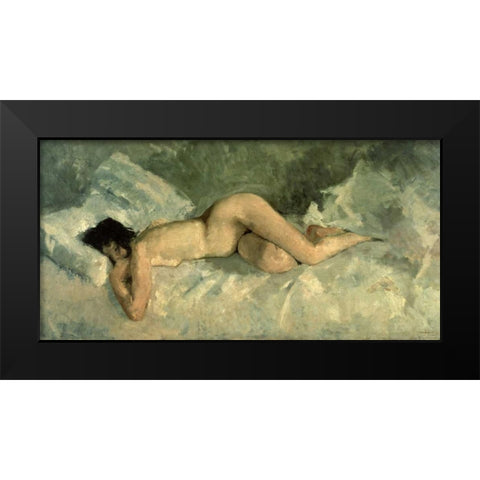 Reclining nude Black Modern Wood Framed Art Print by Breitner, George Hendrik